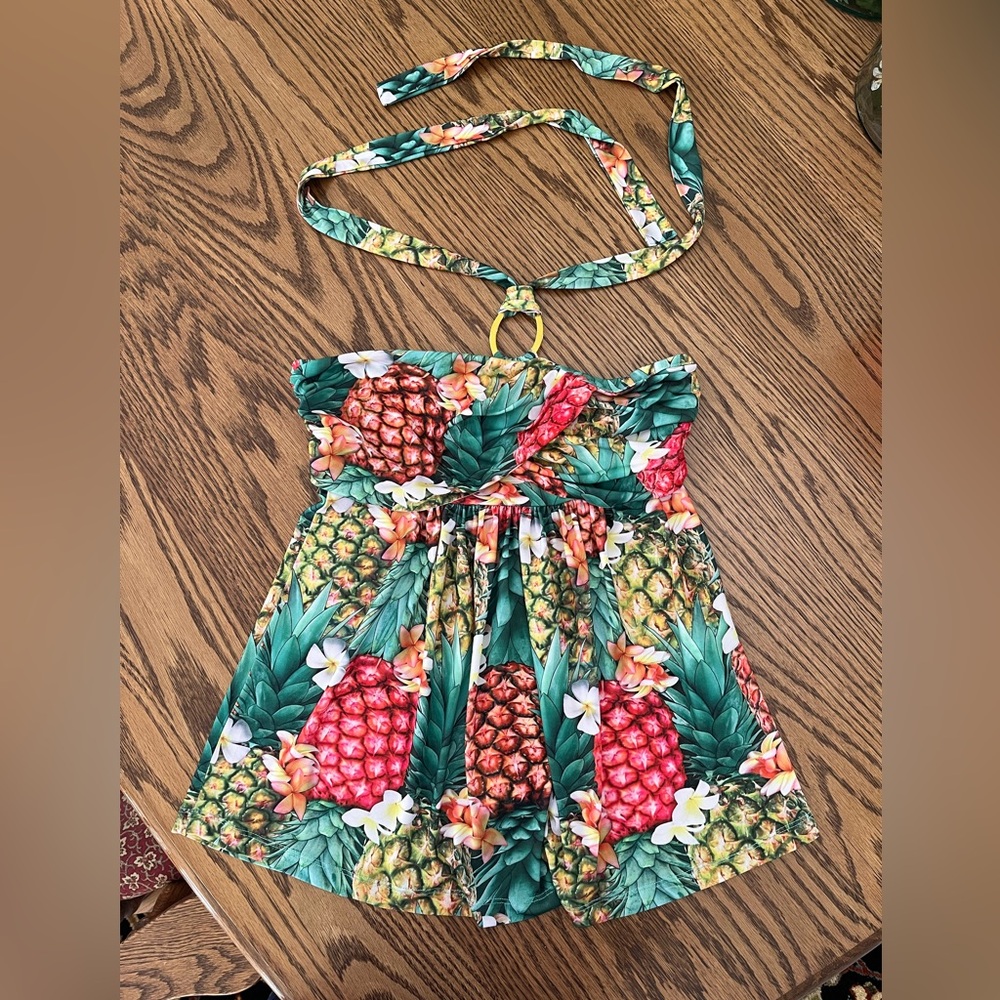 BOSTON PROPER XS Bandeau-style top with neck tie - tropical style